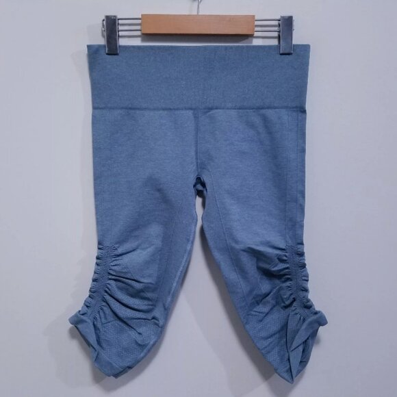 Lululemon In The Flow Leggings 8 Medium Heathered Blue Denim Gray Ruched Pant - Picture 2 of 7